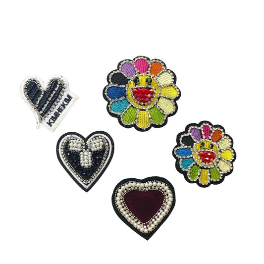 Sunflower and Heart Embroidered Patches with Crystal Accents 10 Pack