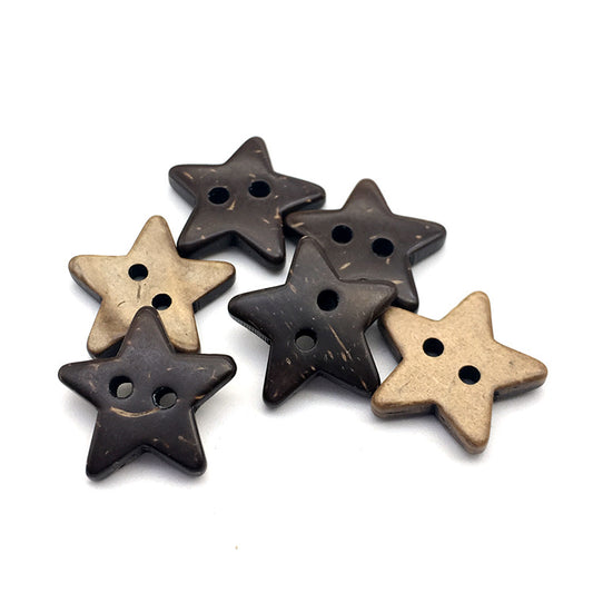 Botones de concha de coco marrón de dos agujeros en forma de estrella de 16 mm 50 piezas