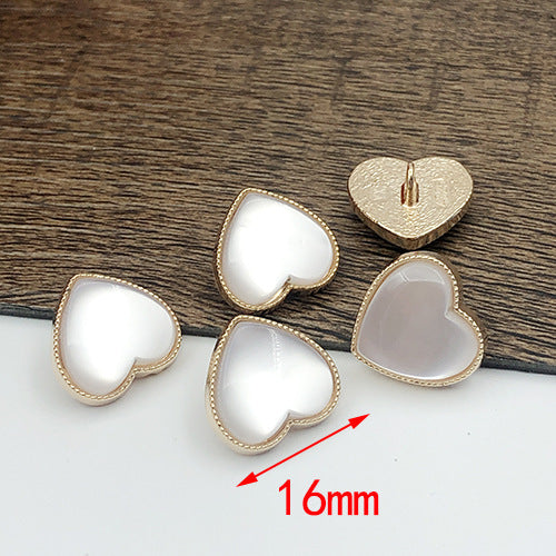 Boutons en métal en forme de cœur blanc et doré de 16 mm, 20 pièces