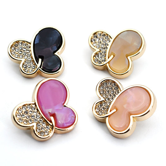 Boutons en métal à tige avec design papillon en strass 18/23mm 12pcs