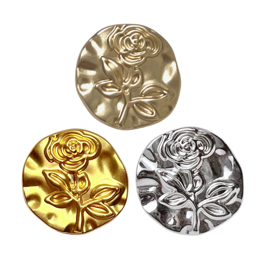 15/20MM Round Gold Silver Embossed Rose Metal Shank Buttons 20pcs