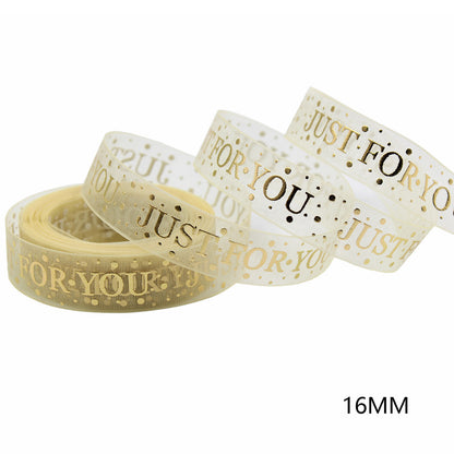 9/16mm Gold Foil Snow Gauze Ribbon Heart and Love 5 Pack 50 Yards