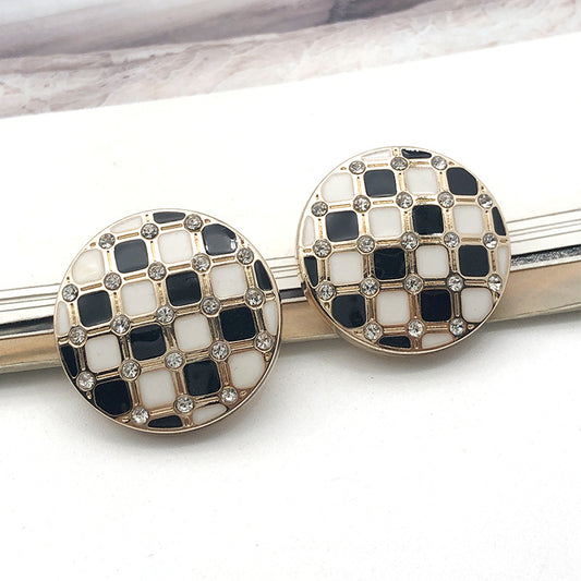 Boutons en métal à tige, en rhinestone, en damier or et argent de 22 mm, 10 pièces