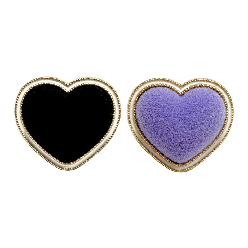 Purple & Black Flocked White-Edge Heart Metal Buttons 20pcs