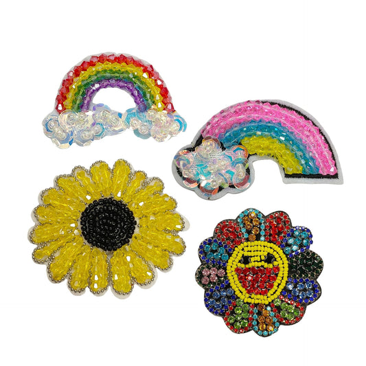 Pack de 4 appliqués en cristal de rhinestone de tournesol arc-en-ciel de dessin animé