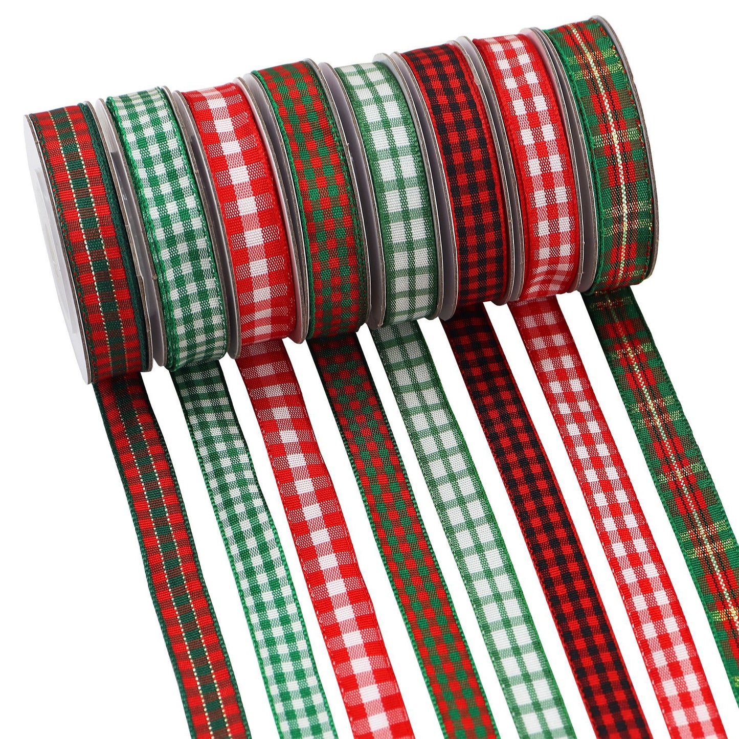 10mm Christmas Knit Ribbon with Plaid Design 8 Pack