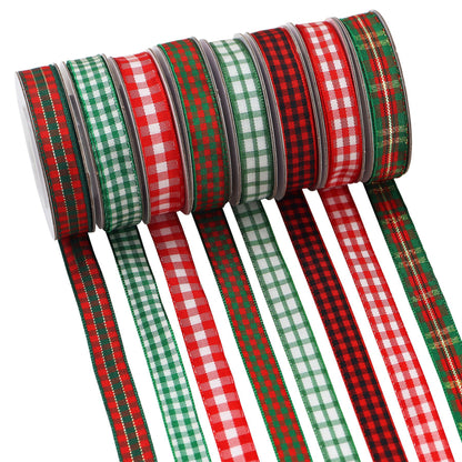 10mm Christmas Knit Ribbon with Plaid Design 8 Pack