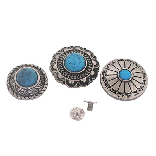 Turquoise Metal Stud Buttons for Belts Bag Clothing 50 Pack(10 Styles)