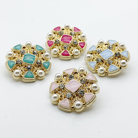 Vintage French-Inspired Rhinestone Round Metal Shank Buttons 12pcs