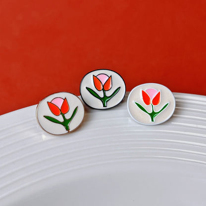 18MM Vintage Hand-Painted Oil-Drop Tulip Metal Buttons 20pcs