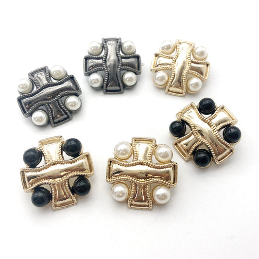 24mm Gold Gunmetal Cross Pearl Metal Shank Sewing Buttons 12pcs