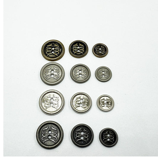 12/15/18mm Vintage Metal Buttons Two Holes for Coats Jackets 96 Pack