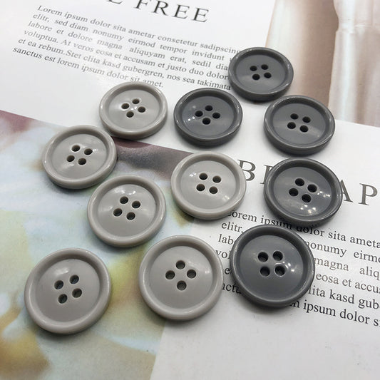 Boutons de costume et de pantalon ronds en résine gris foncé 4 trous 15/20 mm