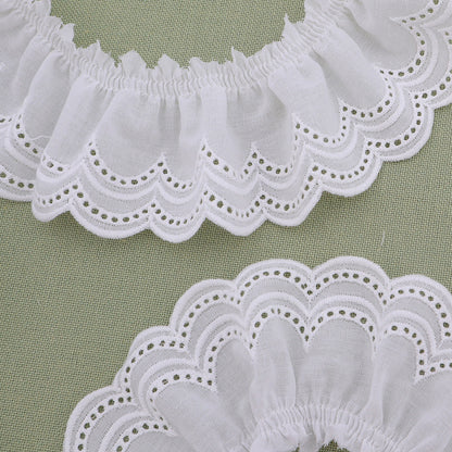 60mm Cotton Embroidered Lace Trim Pleated Double Waves 4 Yards