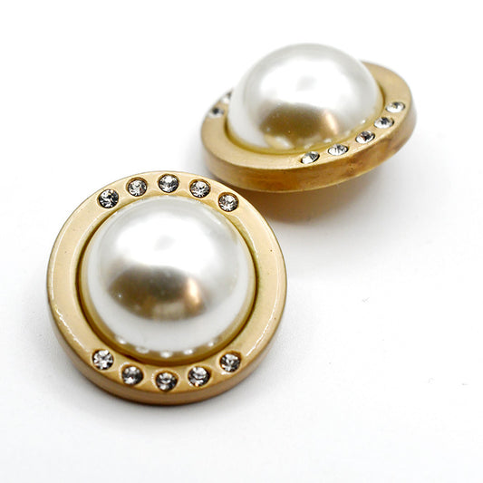 24mm Gold Round Edge Diamond-Inlaid Pearl Metal Shank Button 12pcs