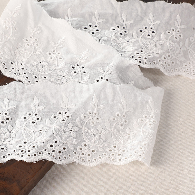 Dentelle en coton de 70 mm avec détails brodés pour vêtements, 10 yards