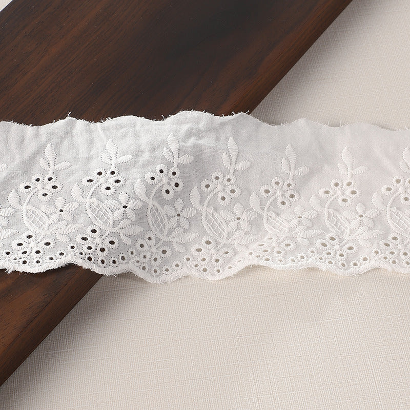 Dentelle en coton de 70 mm avec détails brodés pour vêtements, 10 yards