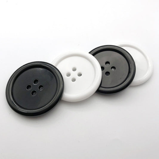 50mm Large Round Four-Hole Black White Resin Buttons 12pcs