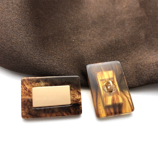 26mm Rectangular Coffee Resin Metal Shank Button 12pcs