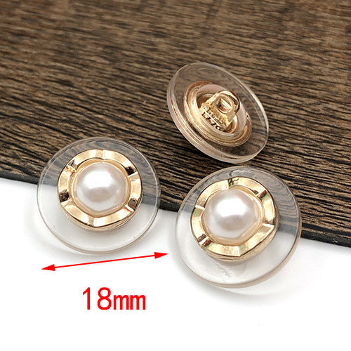 18mm Round Clear Acrylic Edge Gold Metal Shank Pearl Buttons 20pcs