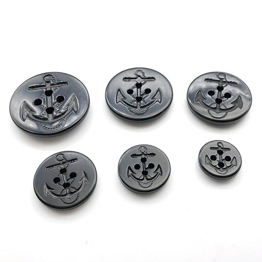 15-30mm Urea Black Round 4-Hole Nautical Anchor Coat Buttons 30pcs