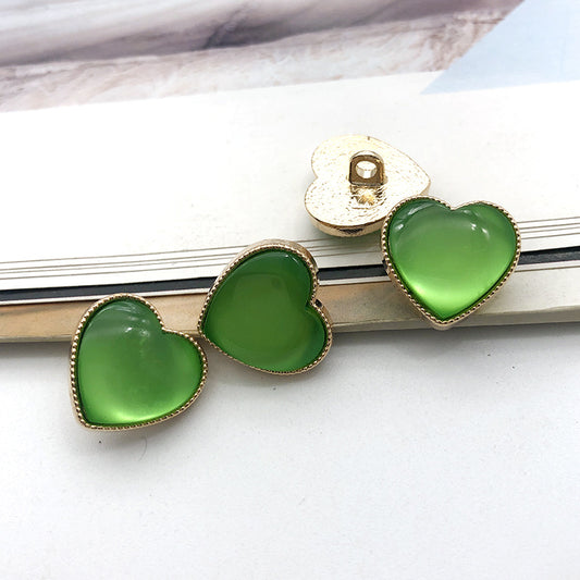 18mm Bottoni in Metallo a Forma di Cuore Verde con Gambo 12pz