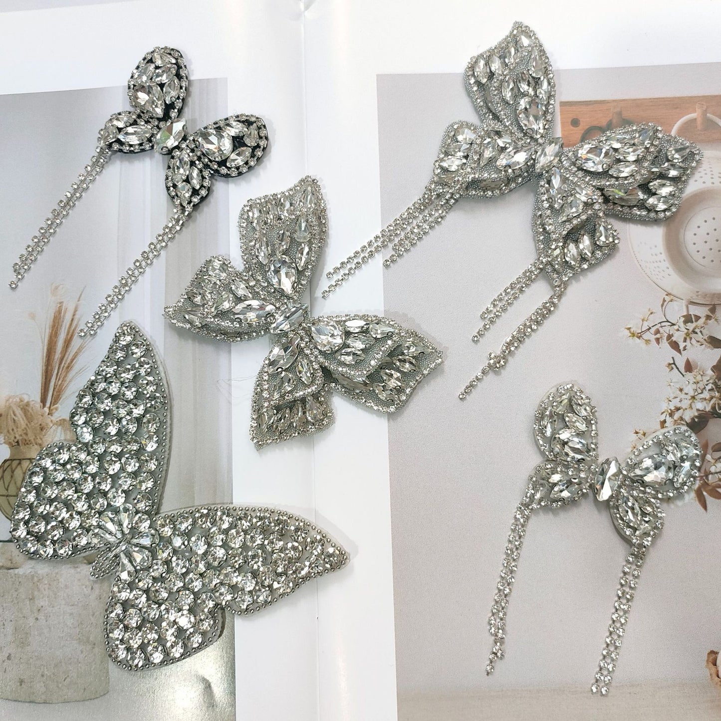 Zilveren Rhinestone Vlinder Schoenclip Zelfklevende Applicatie 5-Pack