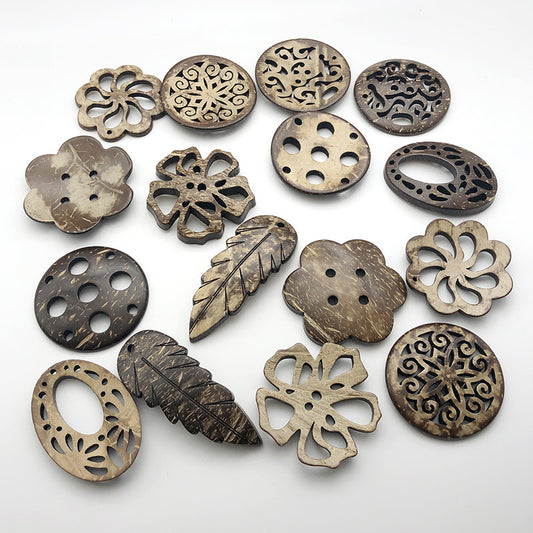 Vintage Flower Frog Coconut Shell DIY Craft Decorative Buttons 10pcs