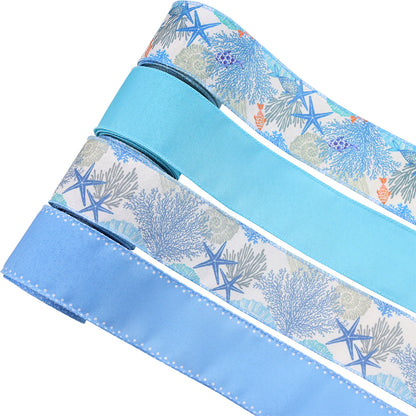 63mm/2.5 Inch Blue Coral Reef Grosgrain Ribbon with Wire Edge 4 Pack