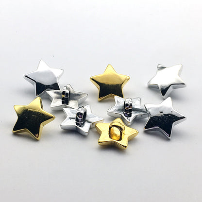 Botões de Plástico com Shank em Ouro e Prata Estrela 10/15/18mm 50pcs