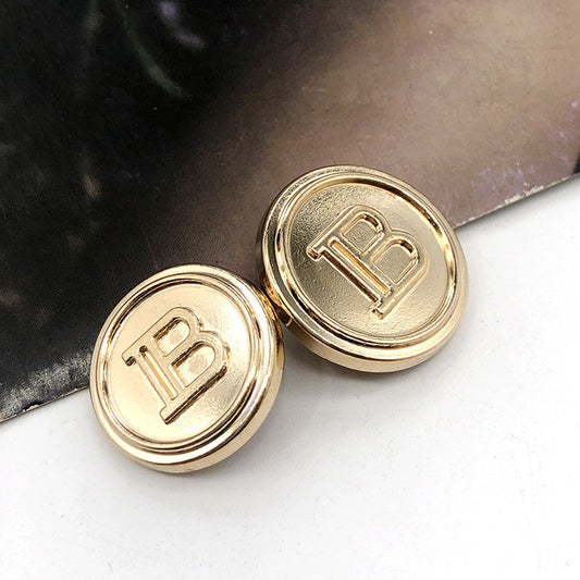 15-28mm Gold Round Letter B Metal Shank Buttons 20pcs