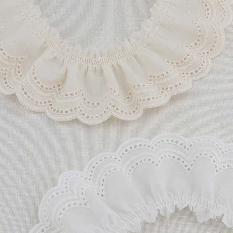 60mm Cotton Embroidered Lace Trim Pleated Double Waves 4 Yards