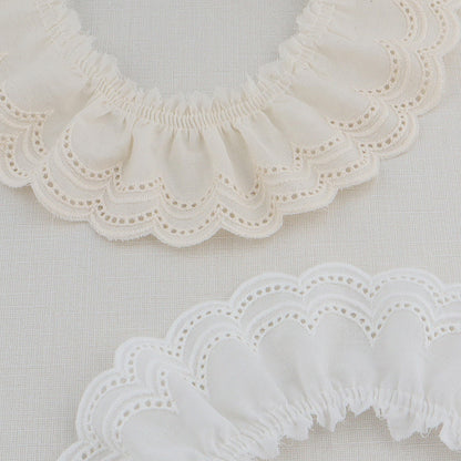 60mm Cotton Embroidered Lace Trim Pleated Double Waves 4 Yards