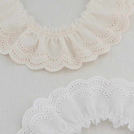 Bordure en dentelle brodée en coton de 60 mm, plis à doubles vagues, 4 yards