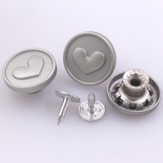 17mm Vintage Silver Heart Pattern Stud Button for Denim Jean 100pcs