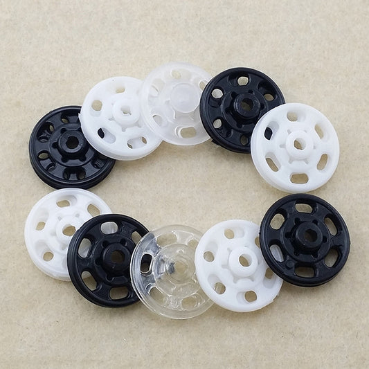 Black White Clear Plastic Invisible Snap Buttons for Clothing 40 Pack