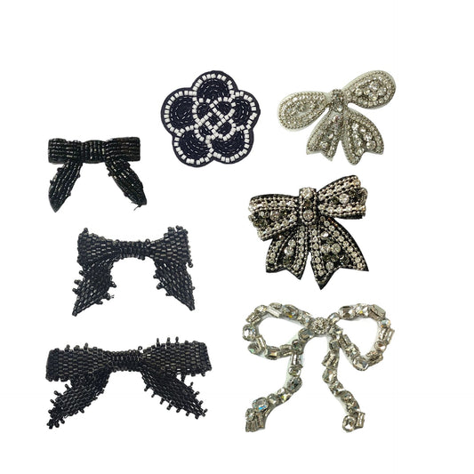 Petits Bows Camélia Étiquettes en Tissu Brodées pour Chaussures DIY 7 Pack