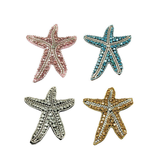 4 Colored Beaded Starfish Embroidered Patches