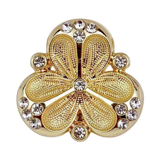 Light Gold Silver Rhinestone 3-Petal Flower Metal Shank Buttons 10pcs