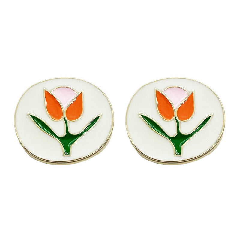 18MM Vintage Hand-Painted Oil-Drop Tulip Metal Buttons 20pcs