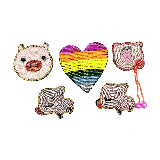 Patches en tissu en cristal perlé avec motif de cochon fait main, pack de 5