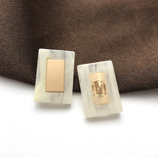 22mm Rectangular Beige Resin Metal Shank Button 12pcs