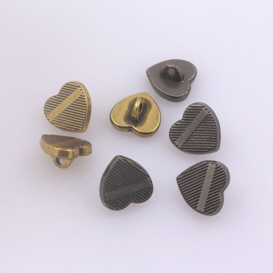 10mm Vintage Gold and Nickel Heart Shaped Metal Shank Buttons 100 Pack