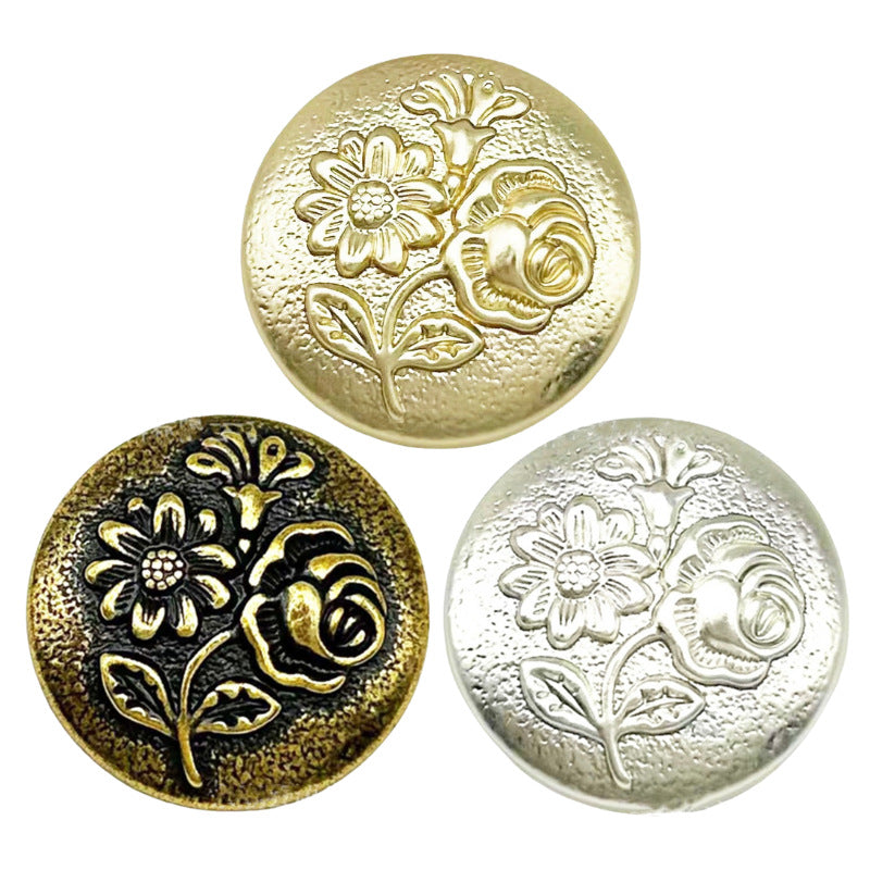 23MM Vintage Embossed Three-Flower Metal Shank Button 12pcs