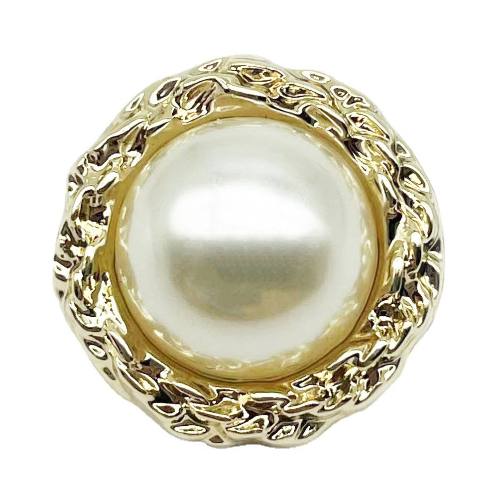 20MM Round Ruffled Bright White Pearl Metal Button 20pcs