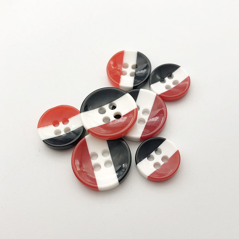 18mm Red, White, and Black Striped Resin Four-Hole Shirt Buttons 100pcs