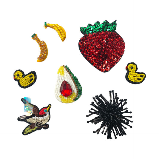 Banana Avocado Strawberry Duck Bird Embroidered Sock Patches 12 Pack