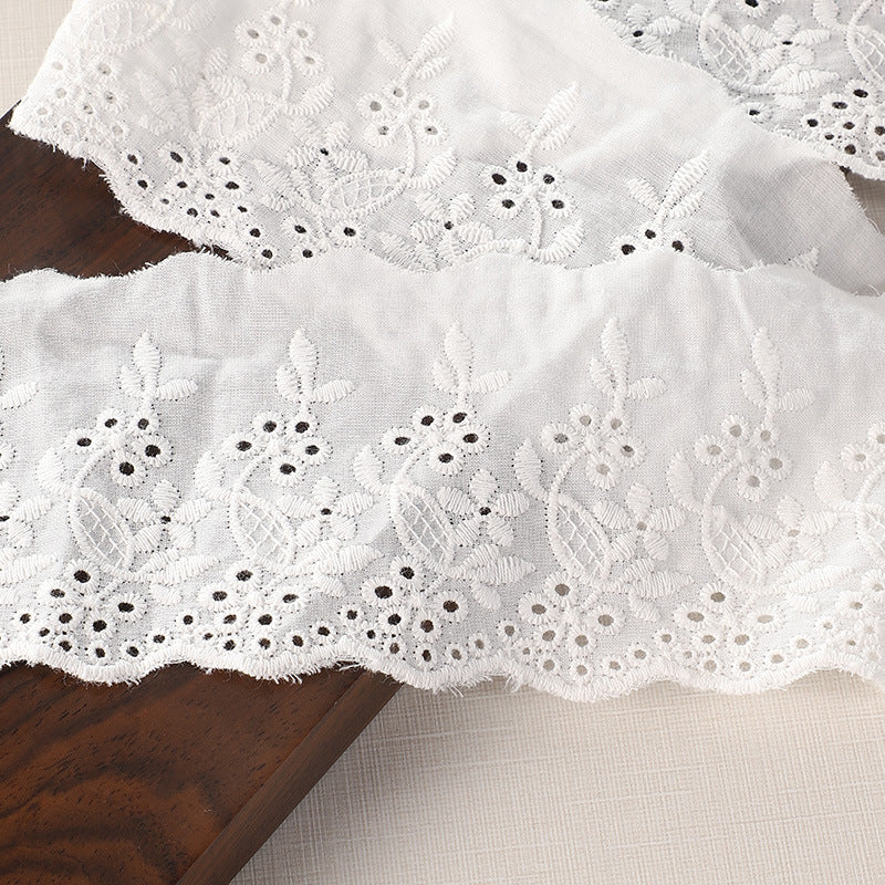 Dentelle en coton de 70 mm avec détails brodés pour vêtements, 10 yards