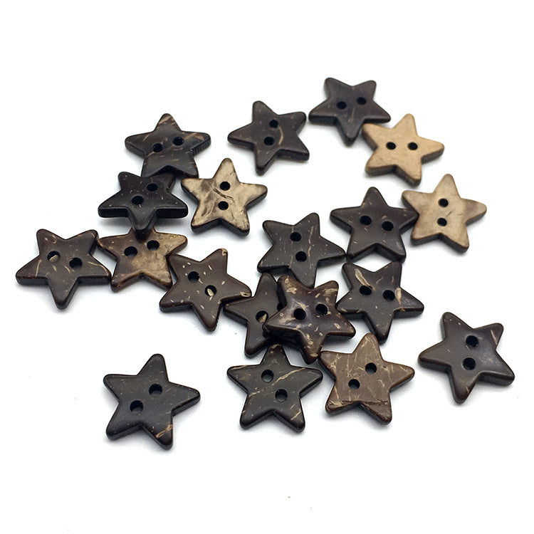 Botões de Casca de Coco Estrela de Dois Furos Castanho 16mm 50pcs