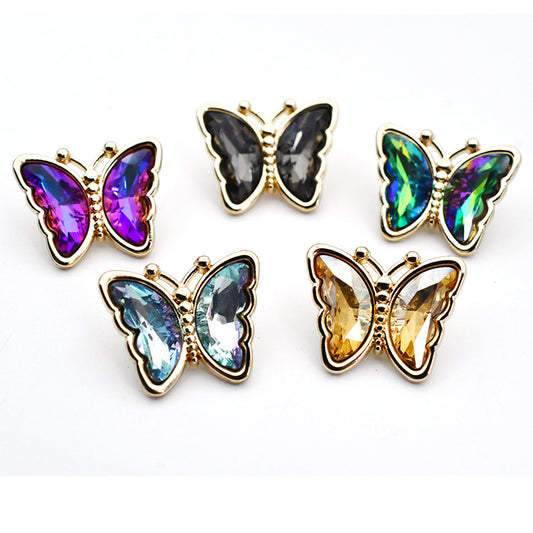 Boutons en métal avec cristal de zircon en verre en forme de papillon pour tops 10pcs